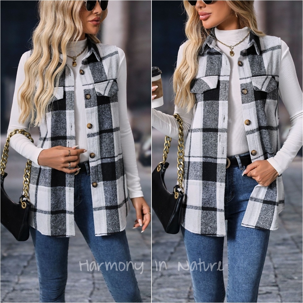 Sarah Plaid Charm Vest - Gray - Picture 2 of 9
